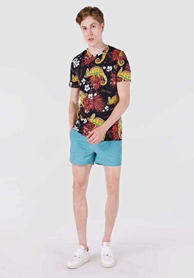 صورة من رقبة مستديرة مطبوعة رجالي متعدد الألوان كم قصير تي شيرت