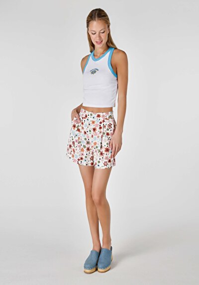 صورة من عادي مناسب عالي الخصر أزهار نسائي شورت متعدد الألوان