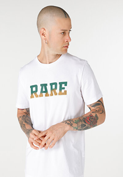 صورة من عادي قصة رقبة مستديرة رجالي أبيض كم قصير تي شيرت