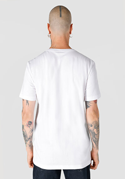 صورة من عادي قصة رقبة مستديرة رجالي أبيض كم قصير تي شيرت