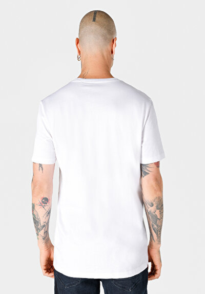 صورة من عادي قصة رقبة مستديرة رجالي أبيض كم قصير تي شيرت