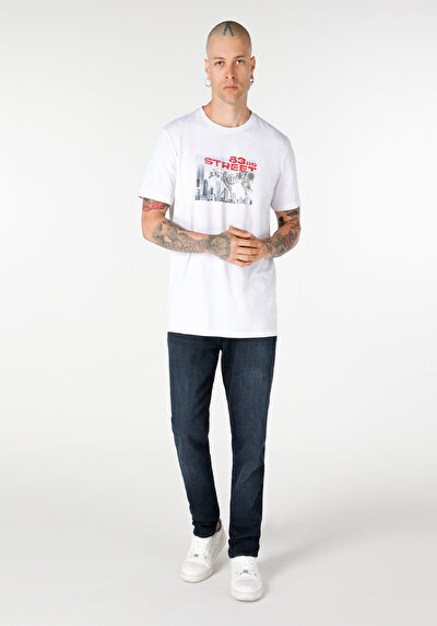 اعرض التفاصيل لـ عادي قصة رقبة مستديرة رجالي أبيض كم قصير تي شيرت