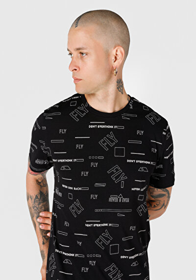 صورة من عادي قصة رقبة مستديرة رجالي أسود كم قصير تي شيرت