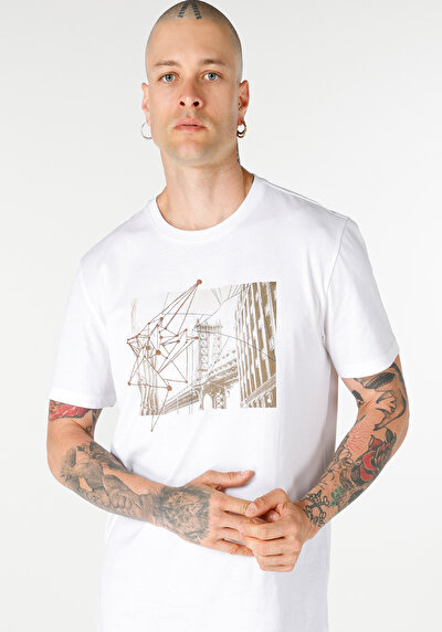 صورة من عادي قصة رقبة مستديرة رجالي أبيض كم قصير تي شيرت