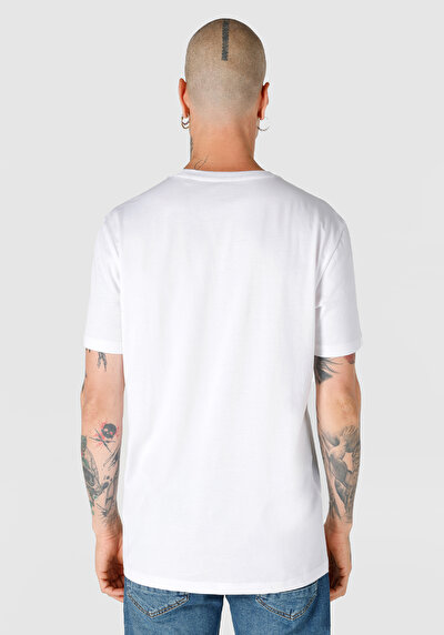 صورة من عادي قصة رقبة مستديرة رجالي أبيض كم قصير تي شيرت