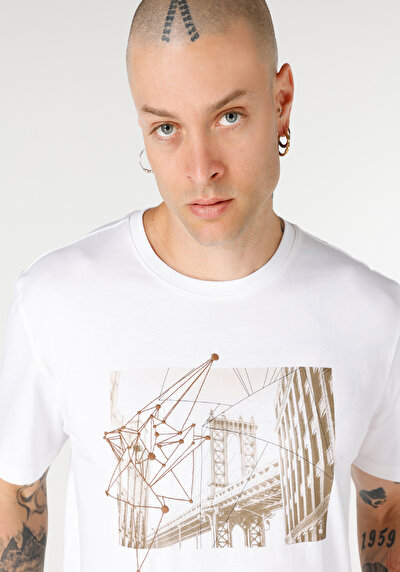 اعرض التفاصيل لـ عادي قصة رقبة مستديرة رجالي أبيض كم قصير تي شيرت