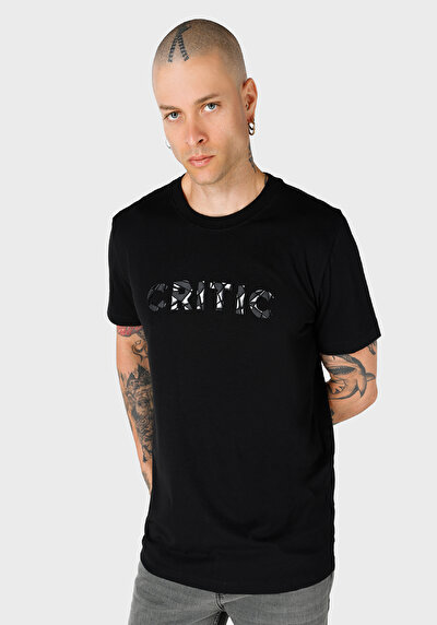 صورة من عادي قصة رقبة مستديرة رجالي أسود كم قصير تي شيرت