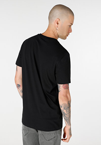 صورة من عادي قصة رقبة مستديرة رجالي أسود كم قصير تي شيرت