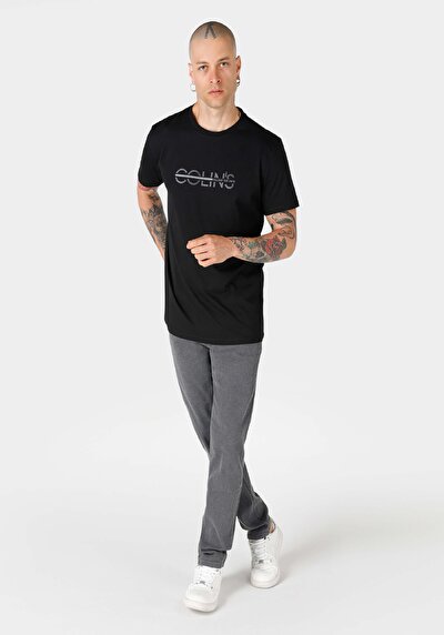 اعرض التفاصيل لـ أسود للرجال تي شيرت بأكمام قصيرة