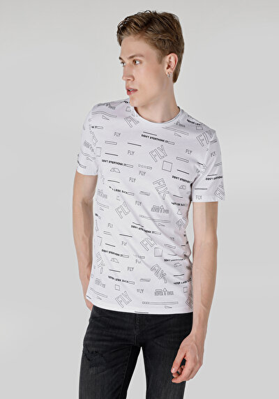 صورة من عادي قصة رقبة مستديرة رجالي أبيض كم قصير تي شيرت