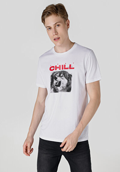 صورة من عادي قصة رقبة مستديرة رجالي أبيض كم قصير تي شيرت