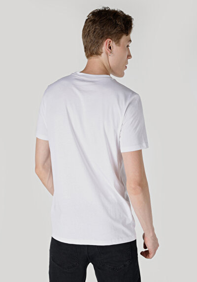 صورة من عادي قصة رقبة مستديرة رجالي أبيض كم قصير تي شيرت