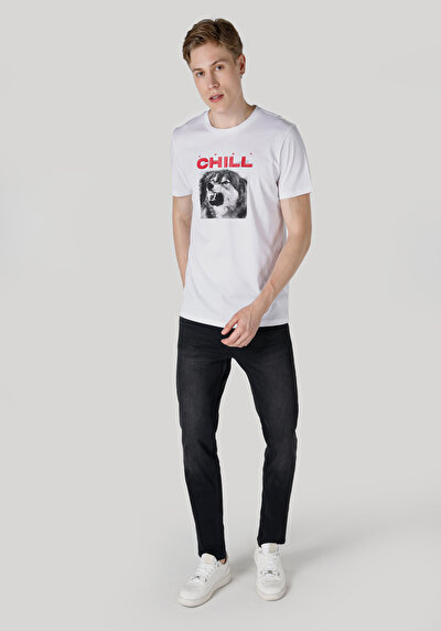 صورة من عادي قصة رقبة مستديرة رجالي أبيض كم قصير تي شيرت