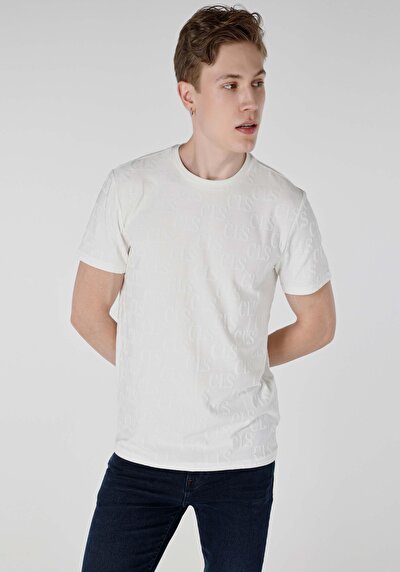 صورة من عادي قصة رقبة مستديرة رجالي أبيض كم قصير تي شيرت