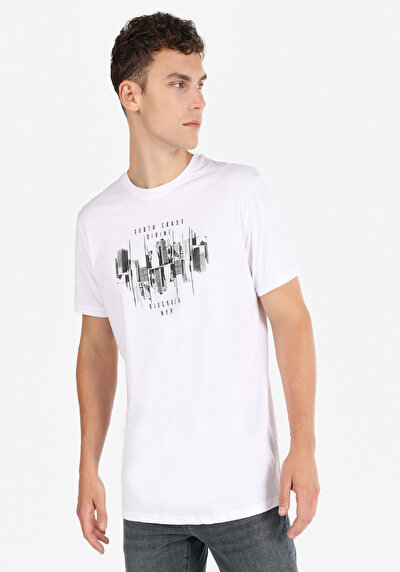 صورة من عادي قصة رقبة مستديرة رجالي أبيض كم قصير تي شيرت