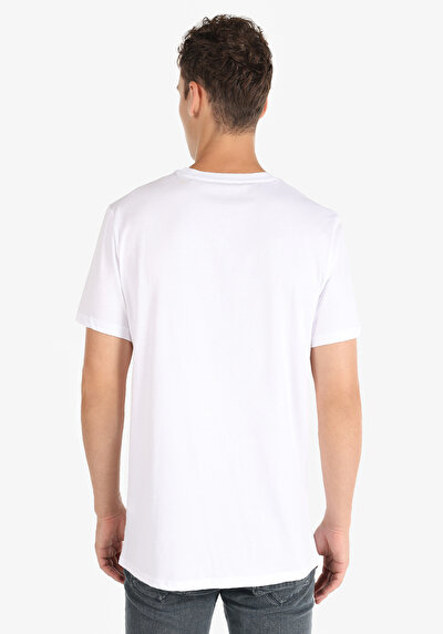 صورة من عادي قصة رقبة مستديرة رجالي أبيض كم قصير تي شيرت