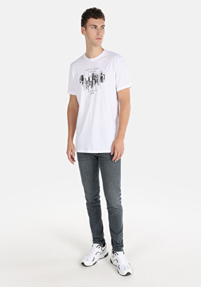 صورة من عادي قصة رقبة مستديرة رجالي أبيض كم قصير تي شيرت