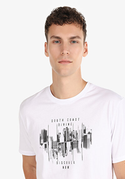 اعرض التفاصيل لـ عادي قصة رقبة مستديرة رجالي أبيض كم قصير تي شيرت