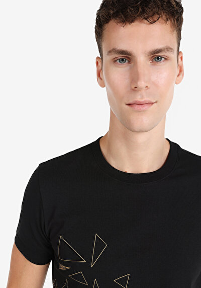 اعرض التفاصيل لـ أسود للرجال تي شيرت بأكمام قصيرة