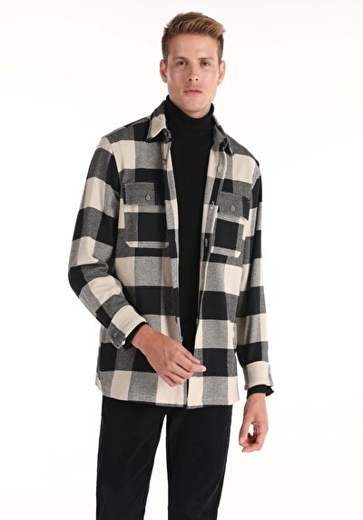 صورة من قميص مريح  رقبة متقلب رجالي أسود كم طويل قميص