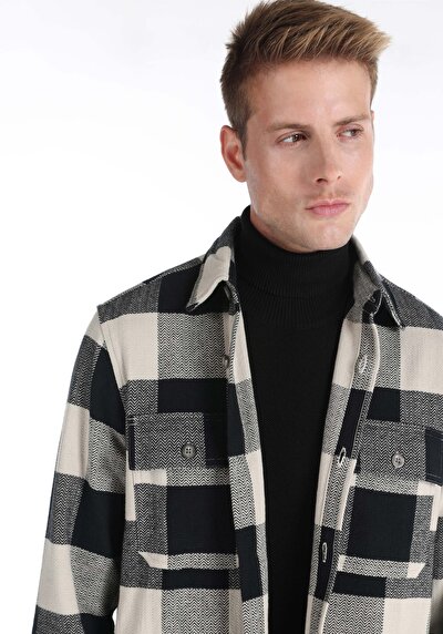 اعرض التفاصيل لـ قميص مريح  رقبة متقلب رجالي أسود كم طويل قميص