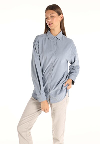 صورة من أزرق للنساء قميص  كم طويل