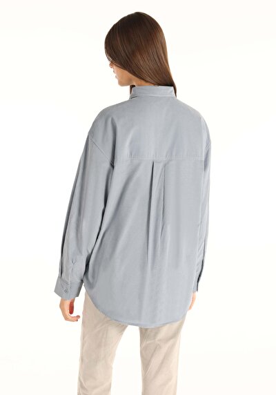 اعرض التفاصيل لـ أزرق للنساء قميص  كم طويل