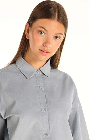 اعرض التفاصيل لـ أزرق للنساء قميص  كم طويل