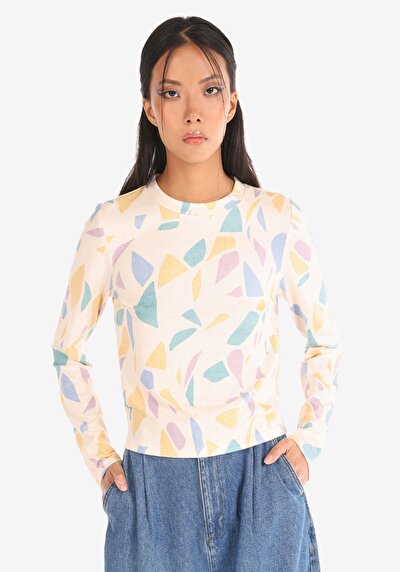 صورة من متعدد الألوان للنساء تي شيرت كم طويل