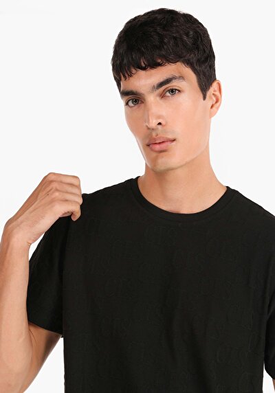 صورة من عادي قصة رقبة مستديرة رجالي أسود كم قصير تي شيرت