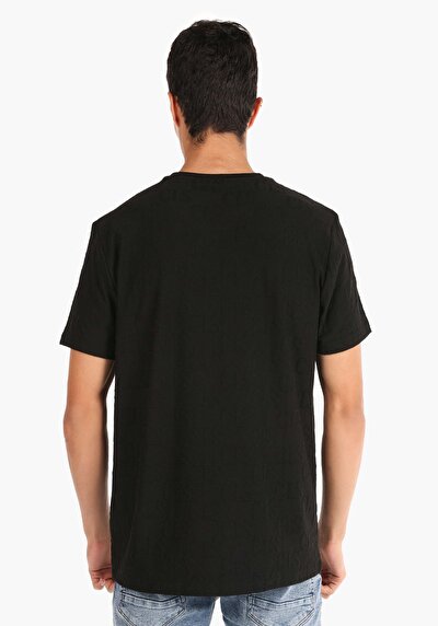 صورة من عادي قصة رقبة مستديرة رجالي أسود كم قصير تي شيرت