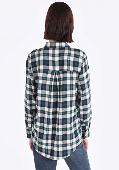 صورة من قميص عادي رقبة منقوشة نسائي أخضر كم طويل قميص