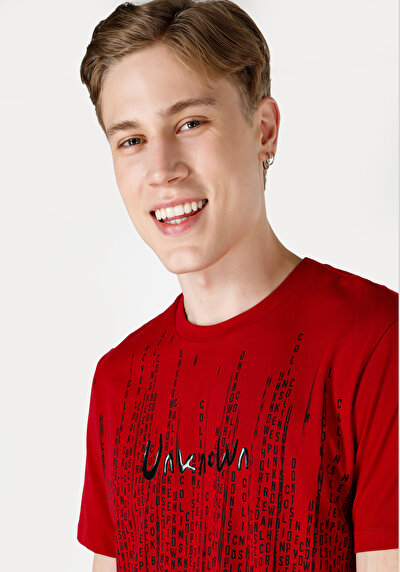 اعرض التفاصيل لـ   رقبة مستديرة رجالي أحمر كم قصير تي شيرت