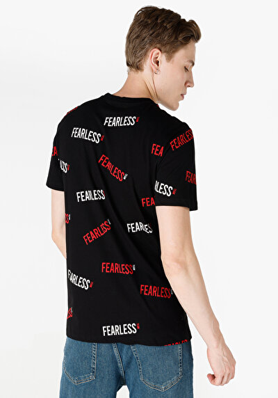 صورة من عادي قصة رقبة مستديرة رجالي أسود كم قصير تي شيرت