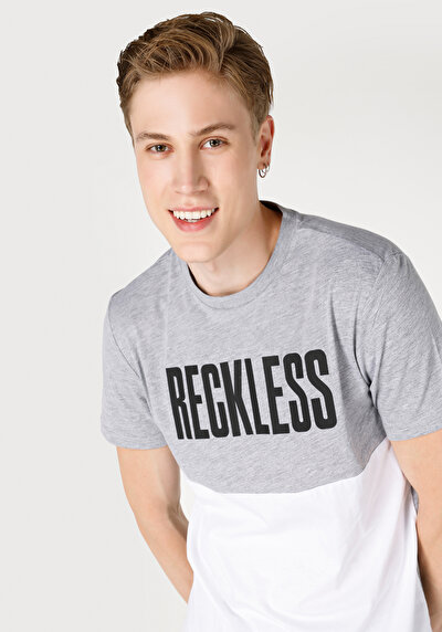 صورة من عادي مقاس رقبة مستديرة رجالي رمادي كم قصير تي شيرت