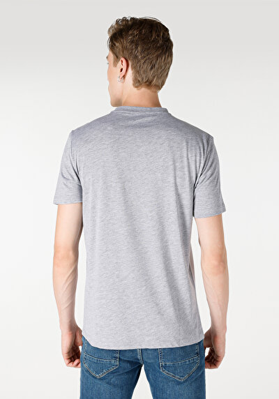 اعرض التفاصيل لـ عادي مقاس رقبة مستديرة رجالي رمادي كم قصير تي شيرت