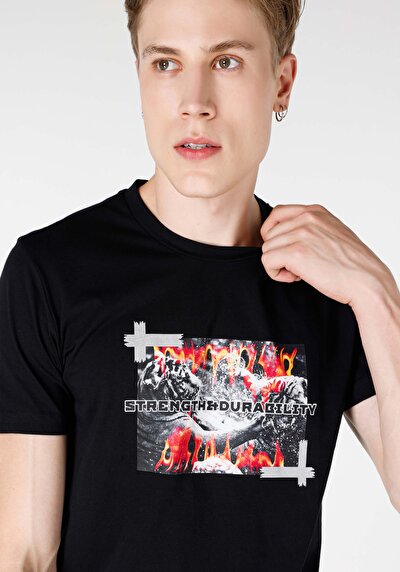 اعرض التفاصيل لـ عادي قصة رقبة مستديرة رجالي أسود كم قصير تي شيرت