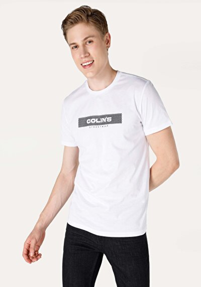 صورة من عادي قصة رقبة مستديرة رجالي أبيض كم قصير تي شيرت