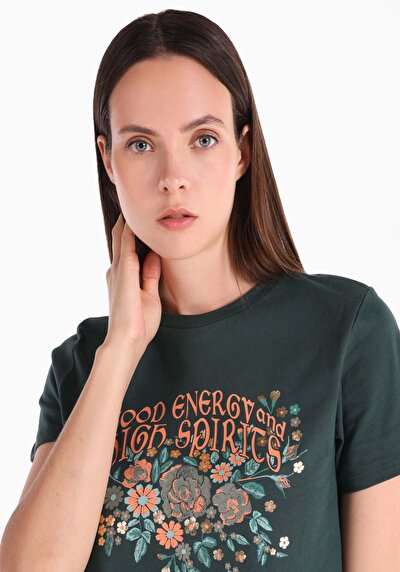 اعرض التفاصيل لـ ضيق رقبة مستديرة نسائي أخضر كم قصير تي شيرت