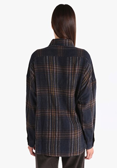 اعرض التفاصيل لـ قميص مريح رقبة منقوشة نسائي أزرق كحلي كم طويل قميص