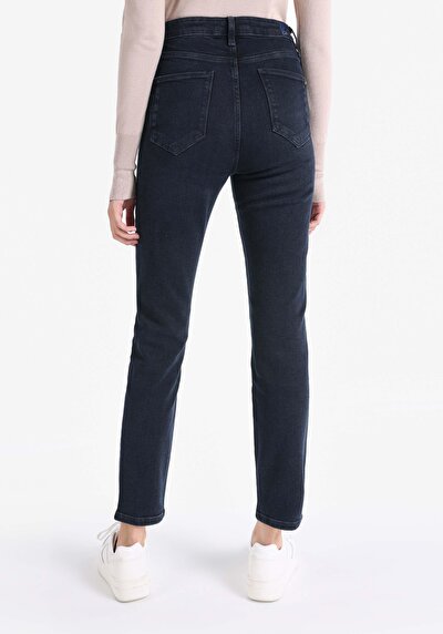 اعرض التفاصيل لـ نحيف   الخصر مستقيم الساق النسائية جينز نيلي غامق