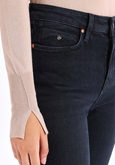 اعرض التفاصيل لـ نحيف   الخصر مستقيم الساق النسائية جينز نيلي غامق