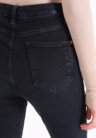 اعرض التفاصيل لـ نحيف   الخصر مستقيم الساق النسائية جينز نيلي غامق