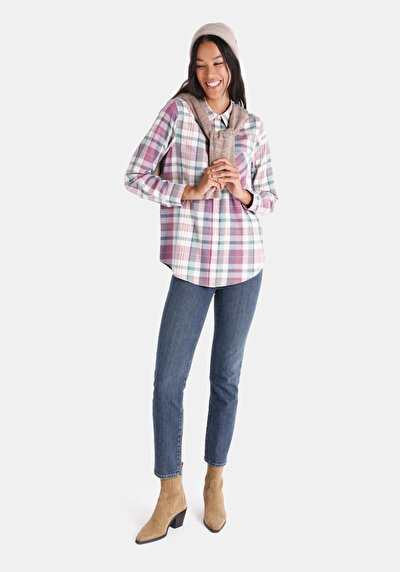 اعرض التفاصيل لـ قميص عادي رقبة منقوشة نسائي متعدد الألوان كم طويل قميص