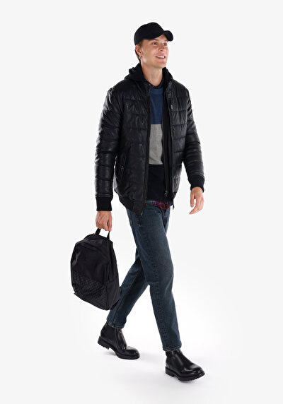 اعرض التفاصيل لـ أسود للرجال جاكيت جلد