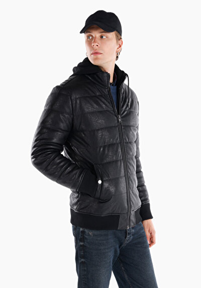 اعرض التفاصيل لـ أسود للرجال جاكيت جلد