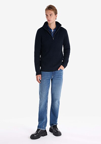 اعرض التفاصيل لـ نحيف  رقبة السلحفاة جاكار رجالي كنزة زرقاء داكنة