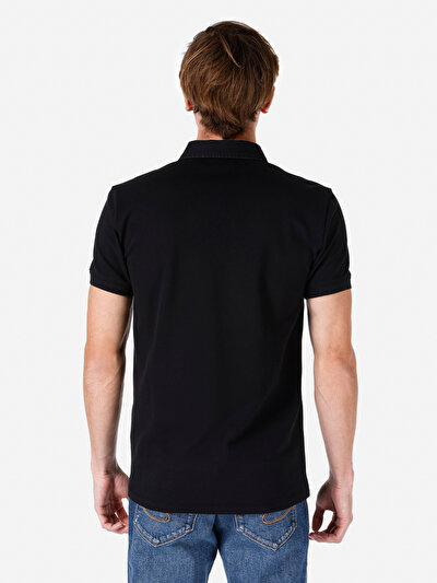 اعرض التفاصيل لـ سليم صالح زرر أسود الرجال بولو طوق كم قصير تي شيرت Cl1064089  