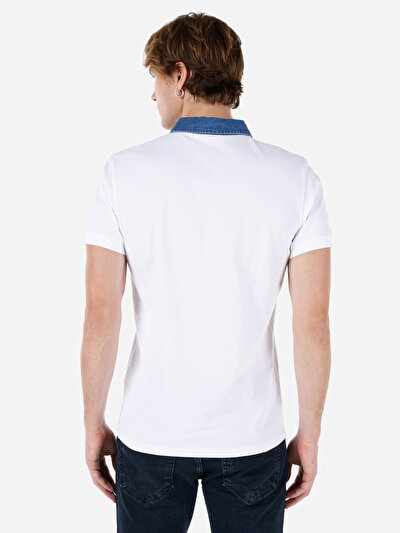 اعرض التفاصيل لـ ضيق ياقة بولو مستقيم رجالي أبيض كم قصير تي شيرت