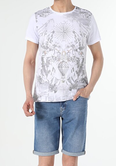 صورة من أبيض للرجال تي شيرت بأكمام قصيرة